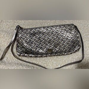Elliott Lucca Silver Woven Clutch
